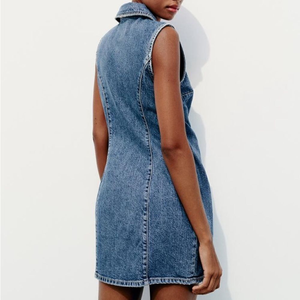 ZARA TRF FITTED DENIM DRESS - Picture 6 of 11